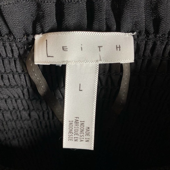 Leith Smocked Puff Sleeves Stretchy Short Sleeve Crop Top Black Size Large - Picture 8 of 9